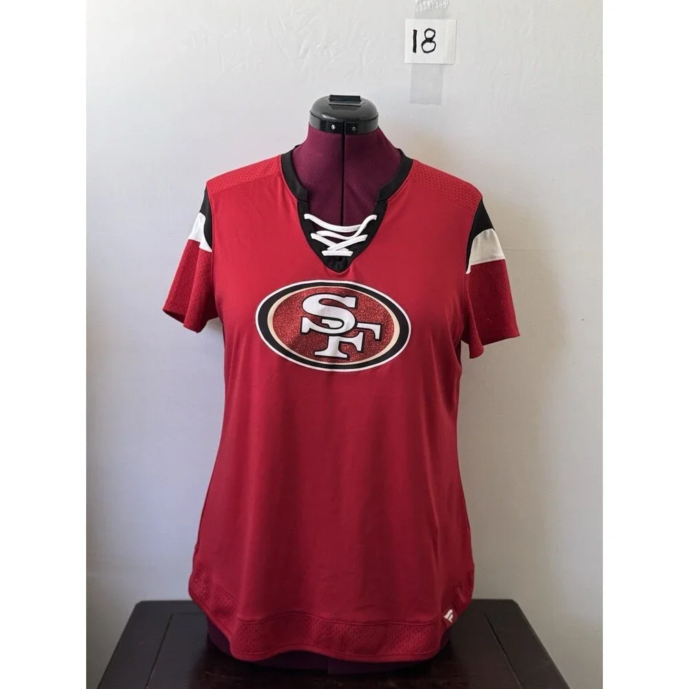 San Francisco 49ers Fanatics Womens XL Lace Up Jersey Shirt Red NFL